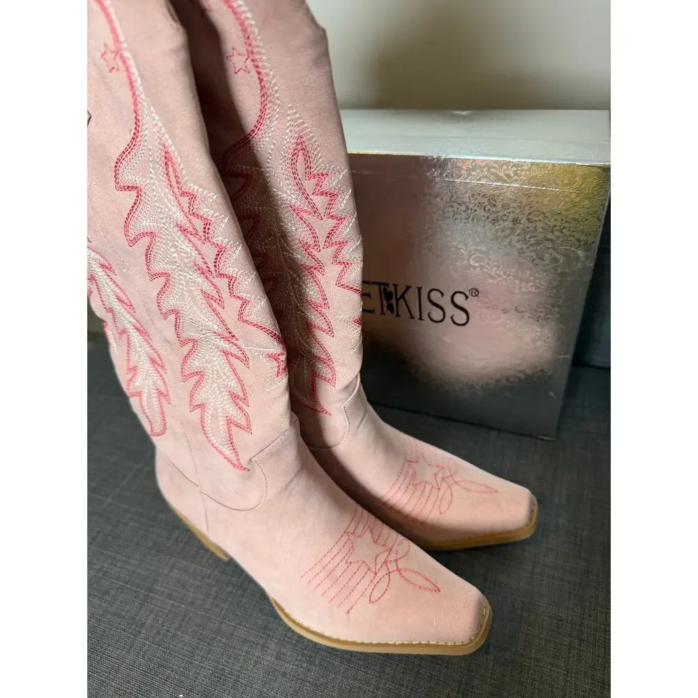 New WETKISS Womens Size 8.5 Pink Embroidered Cowboy Boots Western Cowgirl